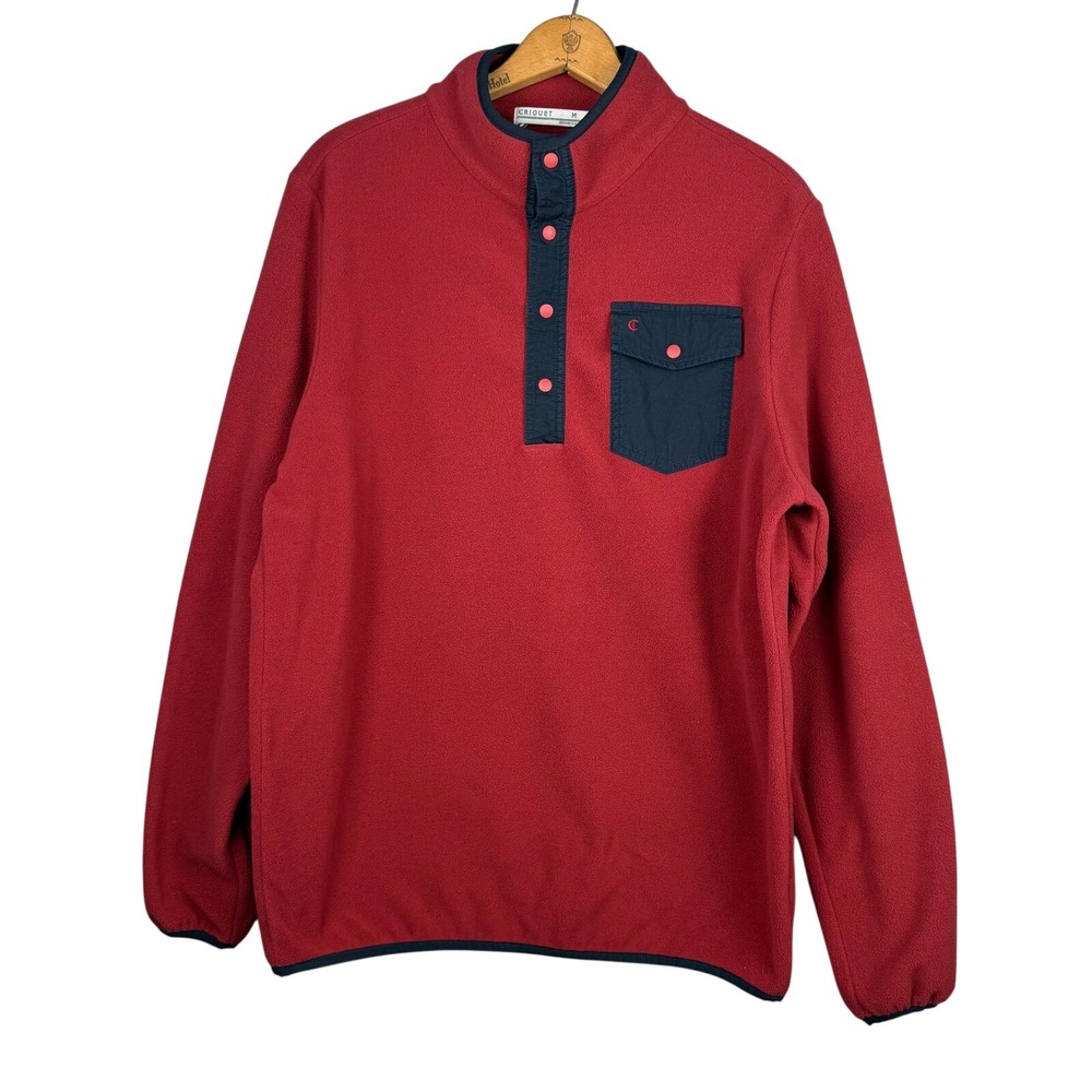 Criquet Mens Fleece Snap Pullover Red Navy Grand Geneva Logo Size M RN132201